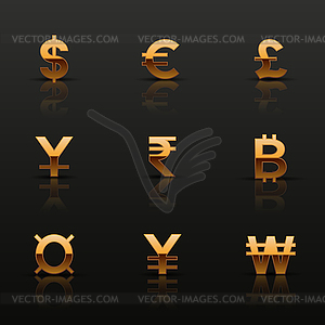 Golden currency icons set.  Vector illustration. - vector image