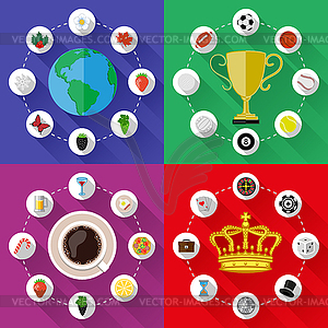 Set of nature, sports, food and drinks concepts - vector clipart