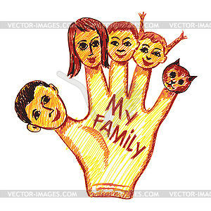 Child`s drawing of my family - vector clip art