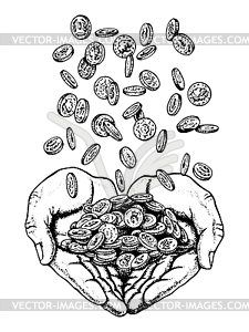 Дождь денег - черно-белый векторный клипарт