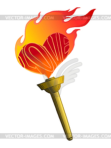 Flaming heart, torch of love - vector image