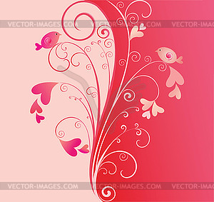 Funny valentine tree with birds - vector image