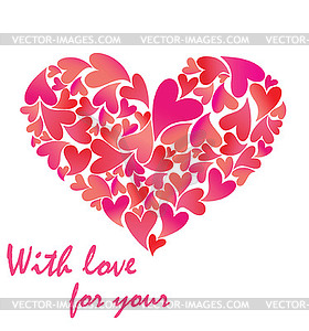 Greeting pink card with heart - vector clip art