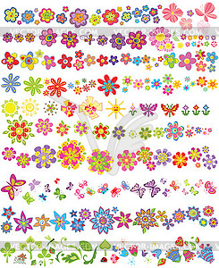 Set of flowers and butterflies - vector image