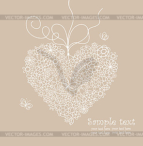 Pastel greeting card with lacy heart shape - vector clipart