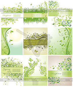 Set of green floral poster - vector image