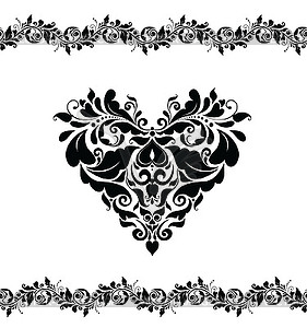 Greeting card with decorative heart (black and - vector image