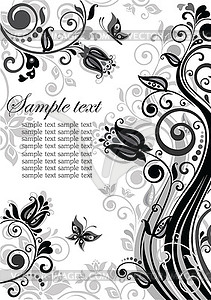 Vintage floral poster (black and white) - vector clipart