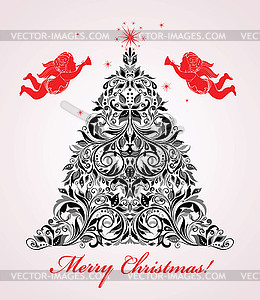 Vintage xmas tree - vector clipart