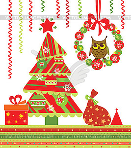 Xmas card with owl - vector image