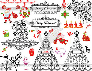 Xmas vintage set - vector clipart