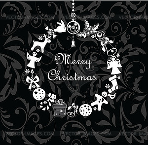 Xmas wreath (black and white) - white & black vector clipart