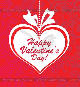 Red greeting card with heart - vector clipart