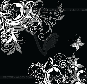 Vintage floral engagement (black and white) - vector clip art