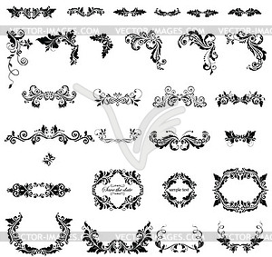 Floral adornment (black and white) - vector clip art