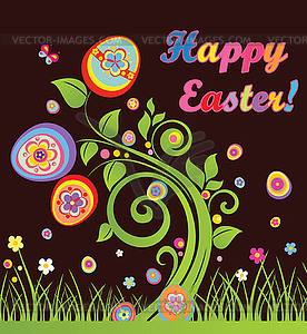 Funny easter greeting card with tree - vector image