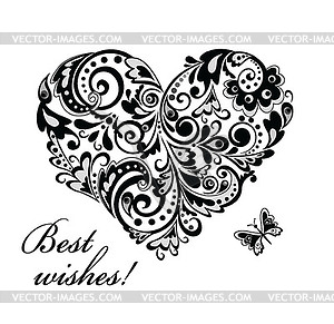 Greeting card with heart shape (black and white) - vector EPS clipart