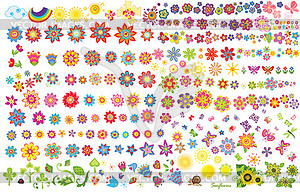 Summer flowers, sun and butterflies - vector clipart / vector image