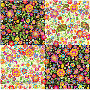 Wallpapers with paisley and summer flowers - vector image