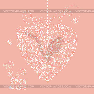 Beautiful pink card with heart shape - vector image