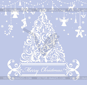 Christmas blue greeting card - vector clipart