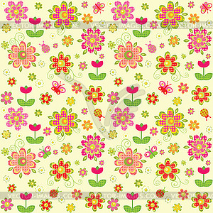 Funny childish wallpaper with ladybird - vector image