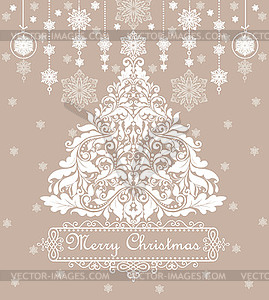 Vintage pastel greeting card with xmas tree - royalty-free vector image