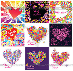 Greeting cards with funny hearts - vector image