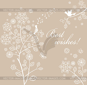 Beautiful pastel spring card with lacy tree - vector image