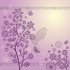 Красивая весенняя открытка с фиолетовым кружевной дерева - векторный графический клипарт