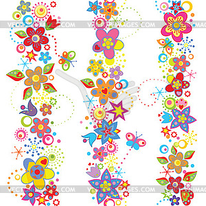 Funny seamless floral borders - vector image