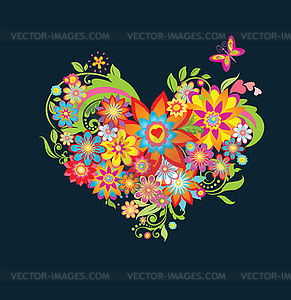 Ornate floral heart - vector image