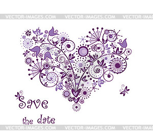 Violet floral heart - vector image