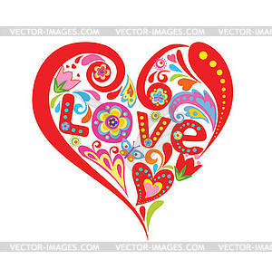 Abstract colorful heart with flowers - vector image