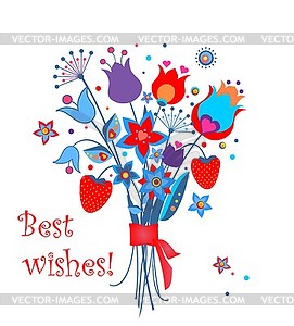 Summery funny greeting bouquet - vector image