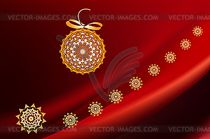 Red Christmas background with ethnic ball - vector image