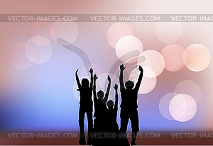 Black silhouettes of people on festival lights - vector clip art