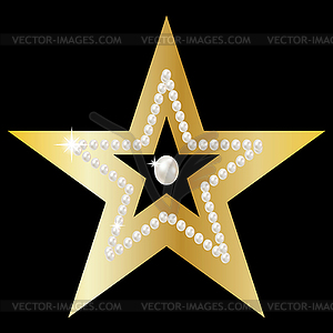 Gold star with huge precious pearls - vector image