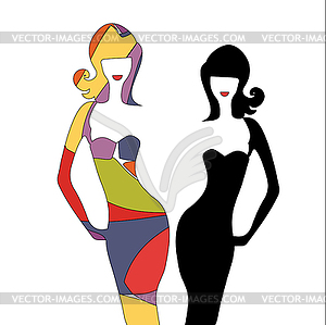 Silhouette girl model sheath dress at party - vector clipart / vector image