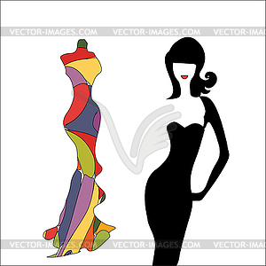 Silhouette girl model sheath dress at party - vector image