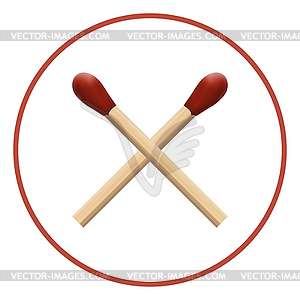 Two wooden matches with red wick macro - vector image