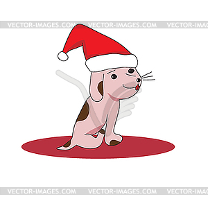 Симпатичные веселый собака в Санты шляпе - клипарт в векторе