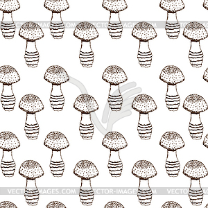 Seamless pattern with monochrome mushrooms - vector clip art