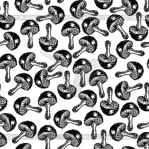 Seamless pattern with monochrome mushrooms - vector image