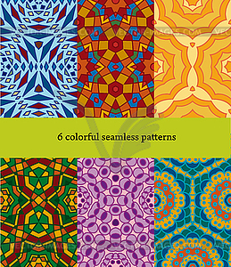 Набор из 6 красочных ретро абстрактные бесшовные модели - изображение в векторе / векторный клипарт