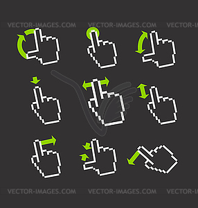 Pixel hand cursors collection in perspective. - vector clip art