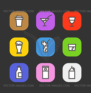 Simple different beverages icons collection - vector image