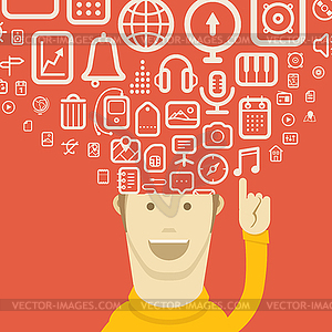 Different icons flows into modern smartphone. - vector clipart