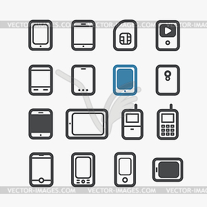 Different mobile phones icons set with rounded - vector image