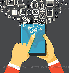 Businessman holding modern digital tablet device - vector image